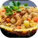 Pineapple fried rice with cashews and cilantro.
