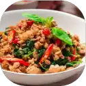 Spicy Thai basil chicken with vegetables.