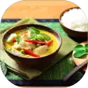 Green curry with chicken and rice.
