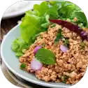 Spicy minced meat salad with greens.