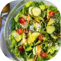 Fresh green salad with assorted vegetables.